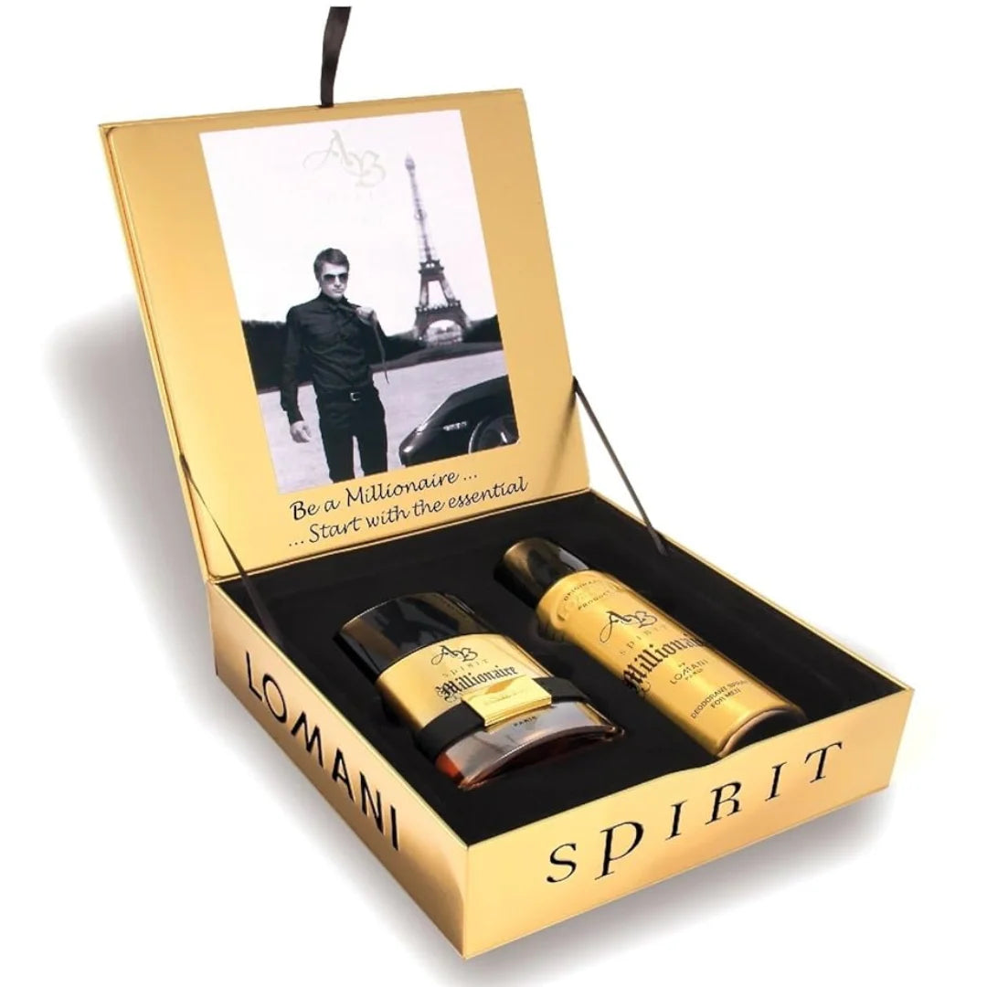 AB Spirit Millionaire by Lomani for Men - 2 Pc Gift Set 3.4oz EDT Spray, 6.8 oz