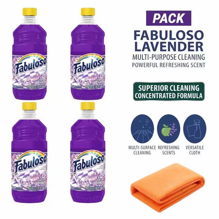 Fabuloso All Purpose Floor & Surface Cleaner Liquid, Lavender Scent, 16.9 oz - 4 Pack Bundle with Bonus Shammy