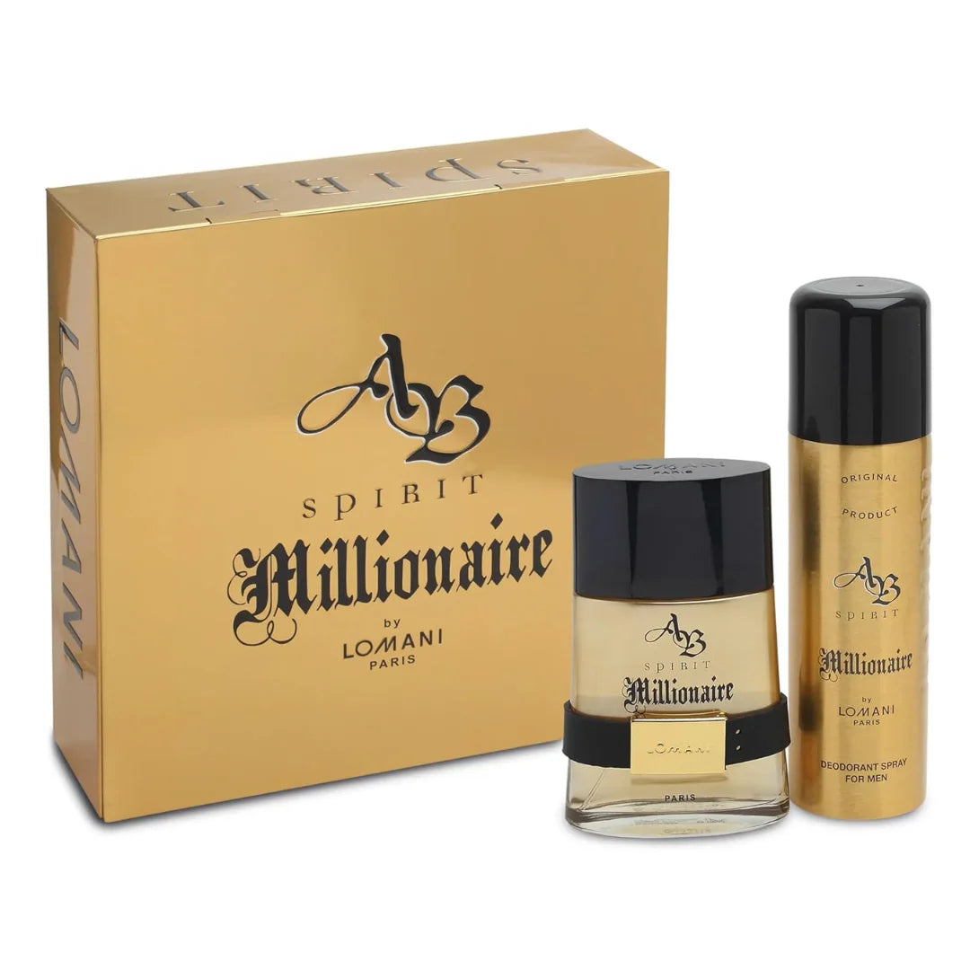 AB Spirit Millionaire by Lomani for Men - 2 Pc Gift Set 3.4oz EDT Spray, 6.8 oz