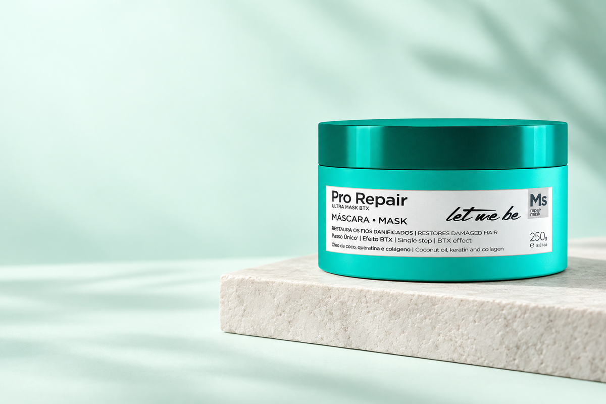 Let Me Be Pro Repair hair mask on a mint backdrop